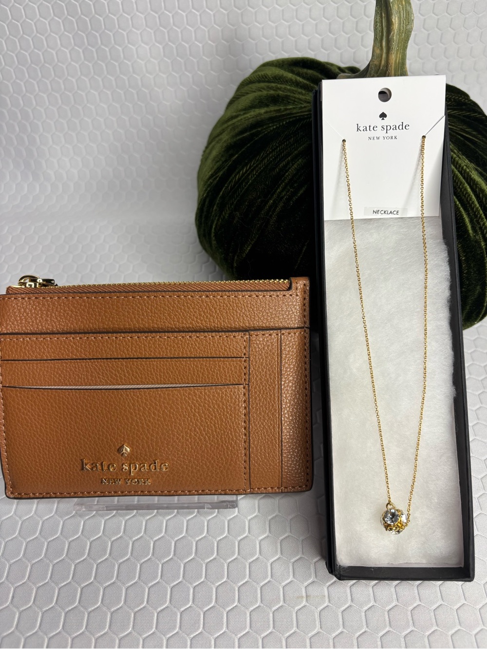 Kate Spade Bundle - Large Leather Card Holder and Crystal Ball Necklace NWT